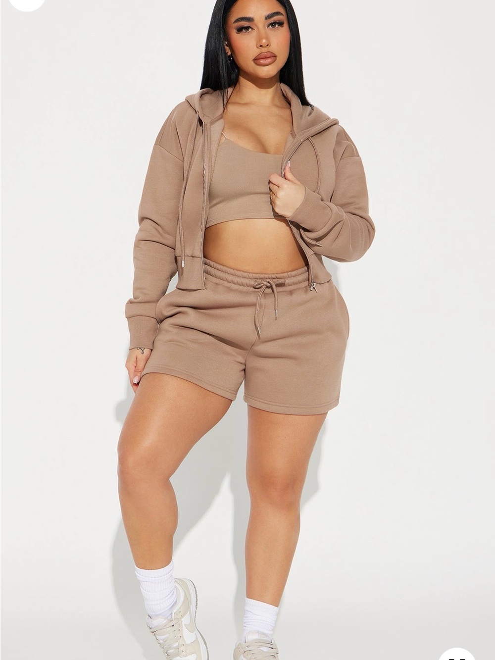 Fashion Nova Taupe Drawstring Lounge Shorts Set